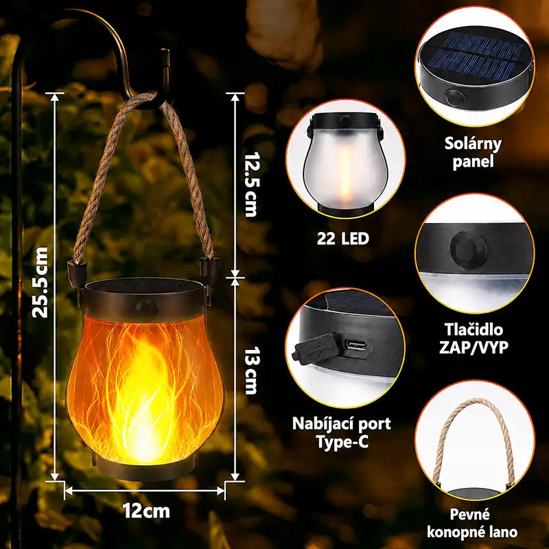 Solárne záhradné lampáše s efektom plameňa – bez káblov, svietia automaticky po zotmení