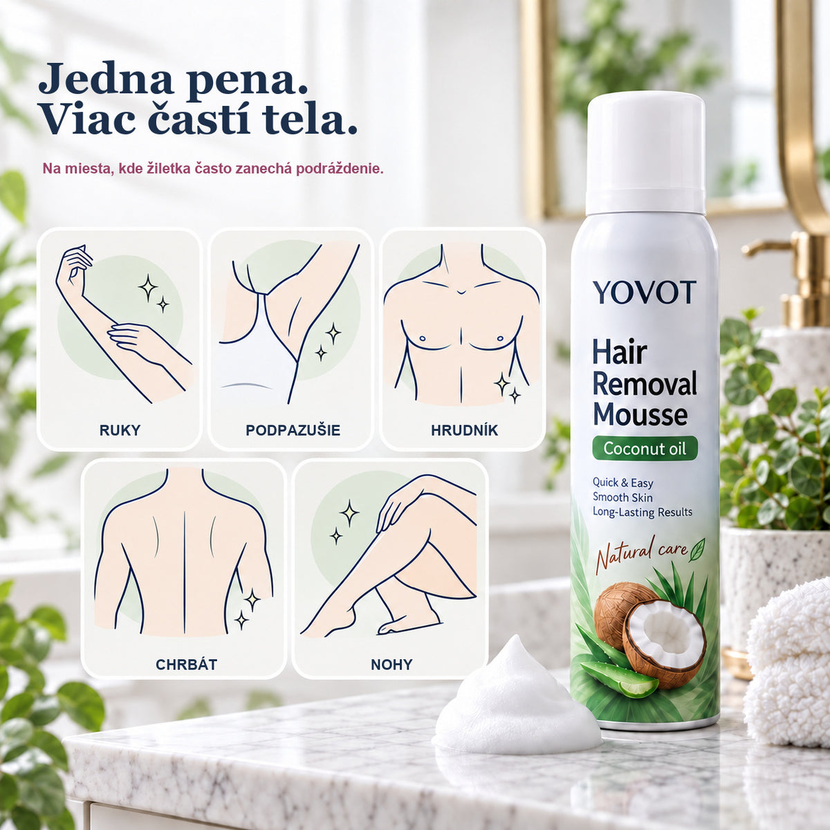 Yovot depilačná pena - ruky, nohy, podpazušie, hrudník a chrbát
