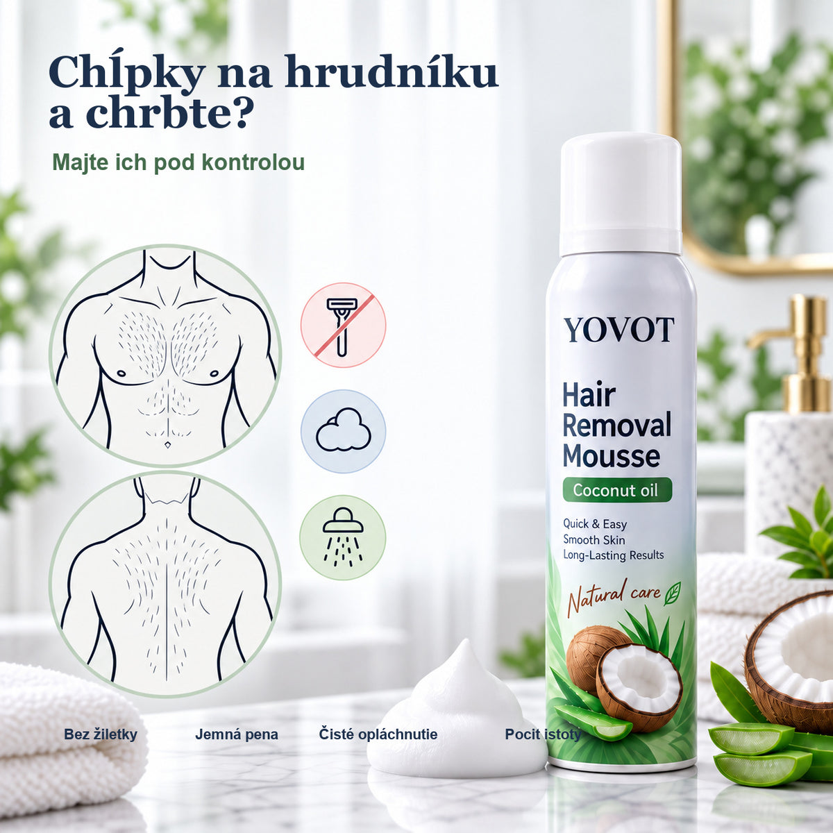Yovot depilačná pena - chĺpky na hrudníku