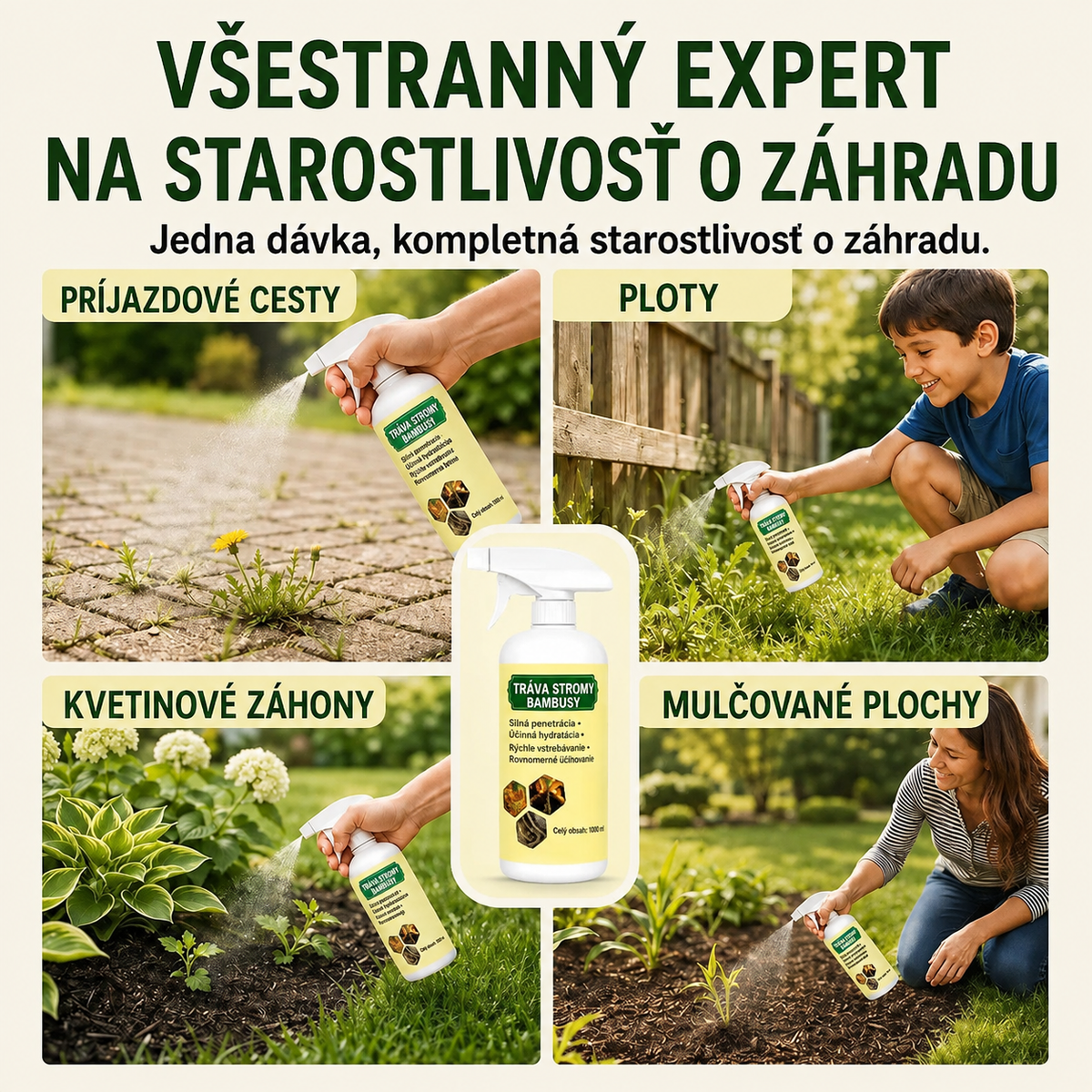 Rýchlo pôsobiaci prírodný sprej proti burine a nežiaducej tráve