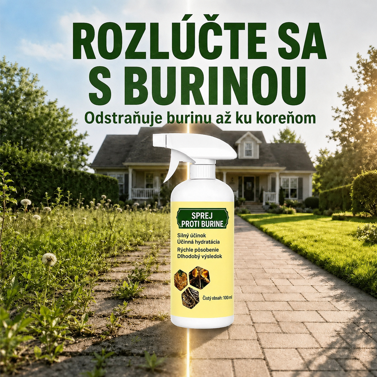 Rýchlo pôsobiaci prírodný sprej proti burine a nežiaducej tráve