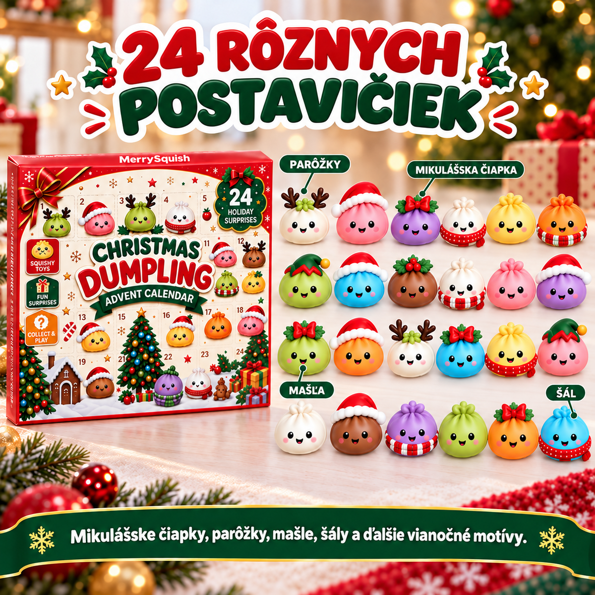 24 vianočných squishy figúrok