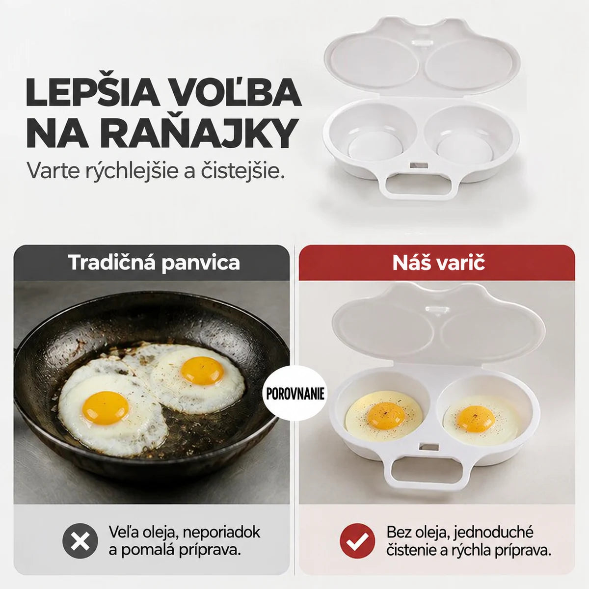 Porovnanie tradičnej panvice a mikrovlnného variča vajec