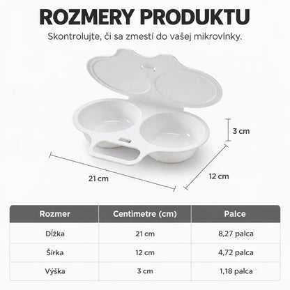 Rozmery mikrovlnného variča vajec 21 × 12 × 3 cm