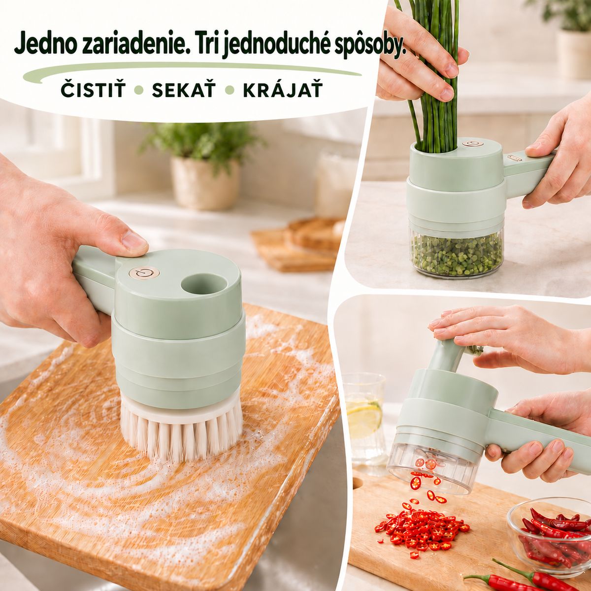 Čistenie, sekanie a krájanie jedným zariadením