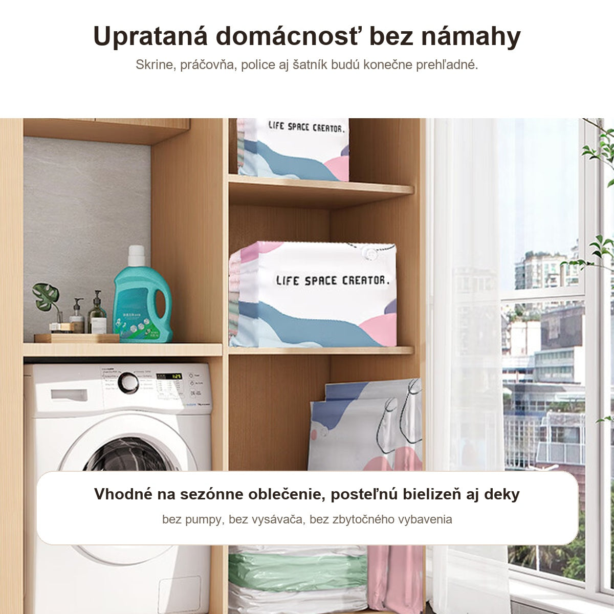 Vákuové úložné kompresné vrece bez pumpy