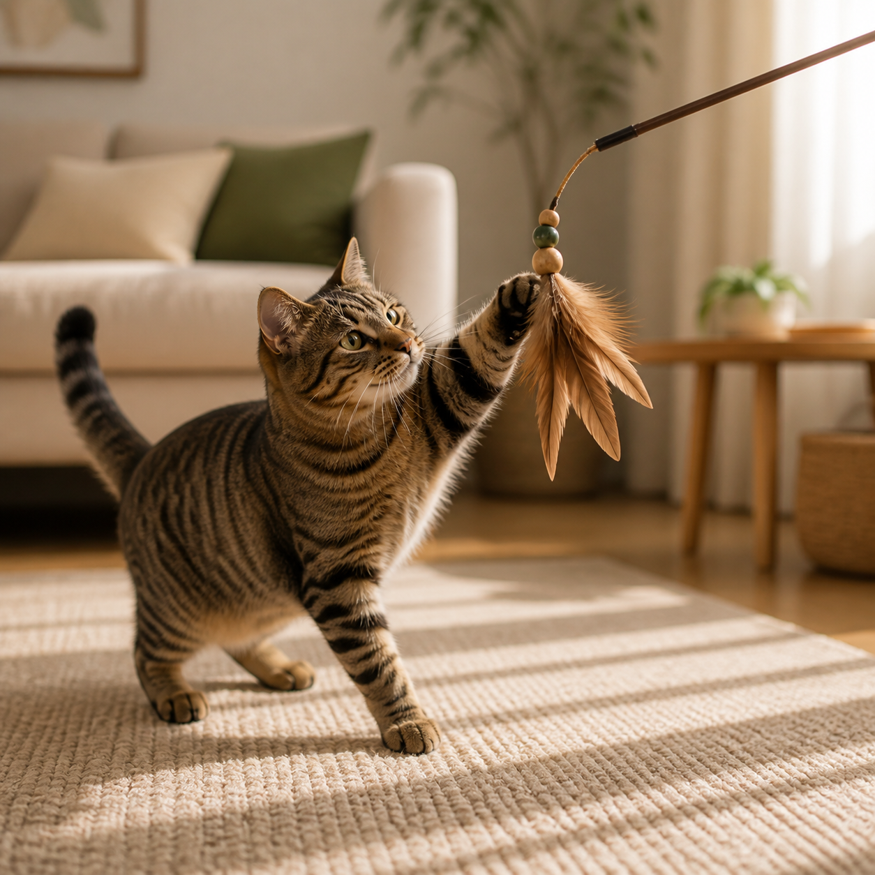 Cat playing with a NOVIREZA teaser toy