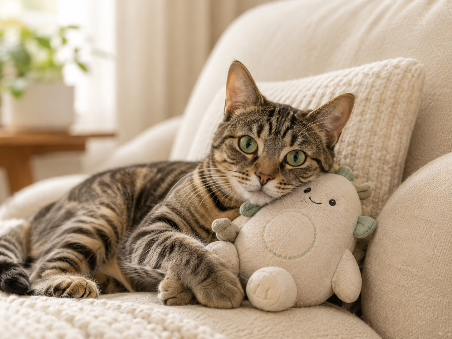 Pet resting with a soft NOVIREZA toy